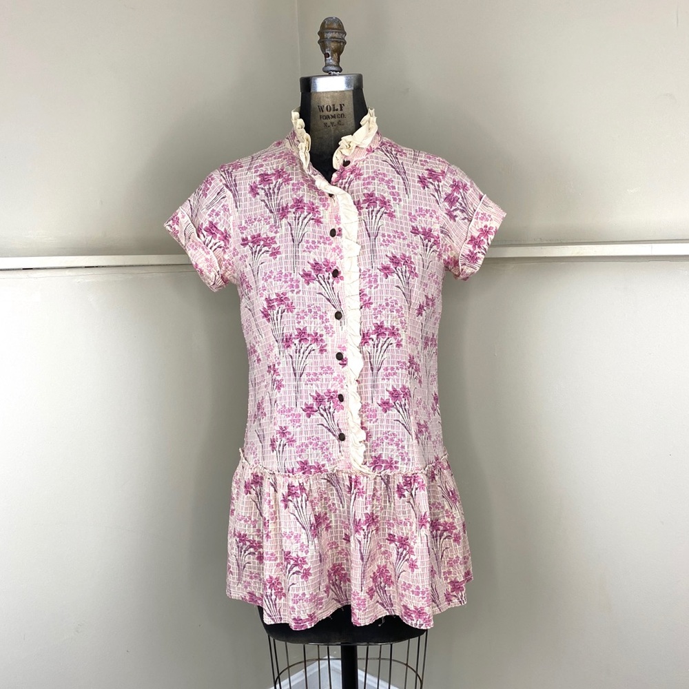 Free People Peasant Short Sleeve Purple Mini Dress